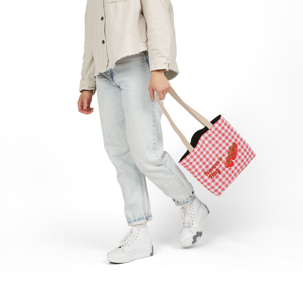 Nonna Tomato Red Gingham Canvas Tote Bag  - Beach-Ready Shopper