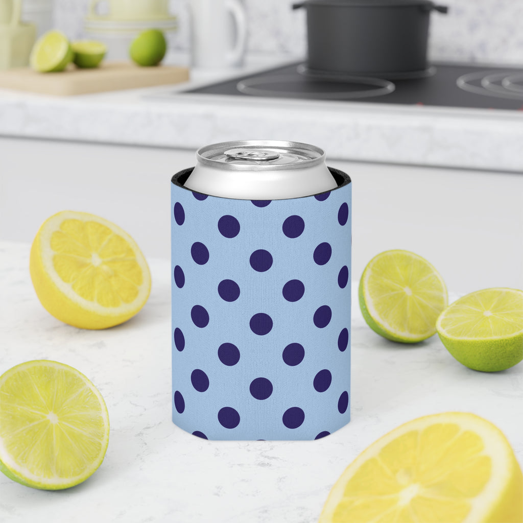 Pastel Blue & Navy Polka Dot Design Can Cooler