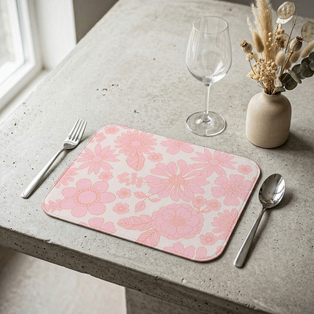 Pretty Retro Flowers Leather Placemat - Table Decor