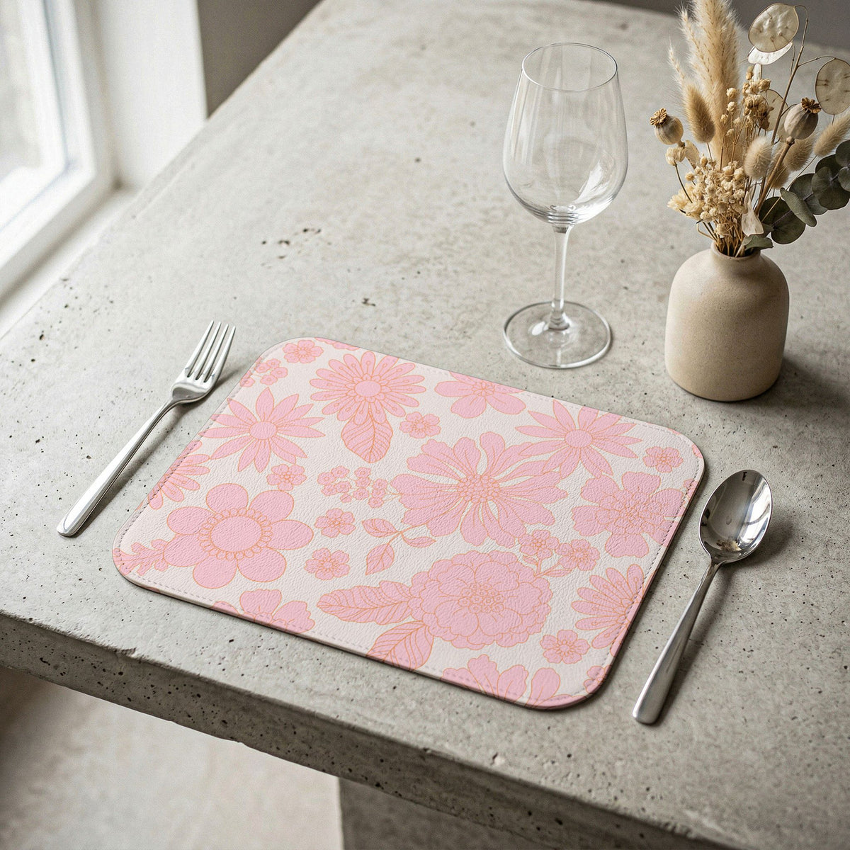 Pretty Retro Flowers Leather Placemat - Table Decor