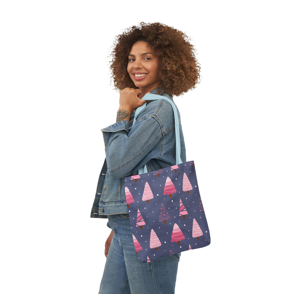 Purple Pink Winter Christmas Tree Canvas Tote Bag  - Beach-Ready Shopper
