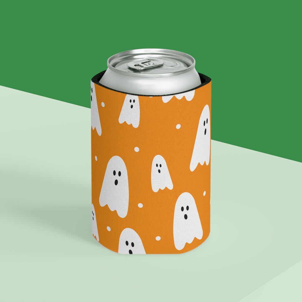 Ghost Halloween Can Cooler –Fall Autumn Beverage Orange White