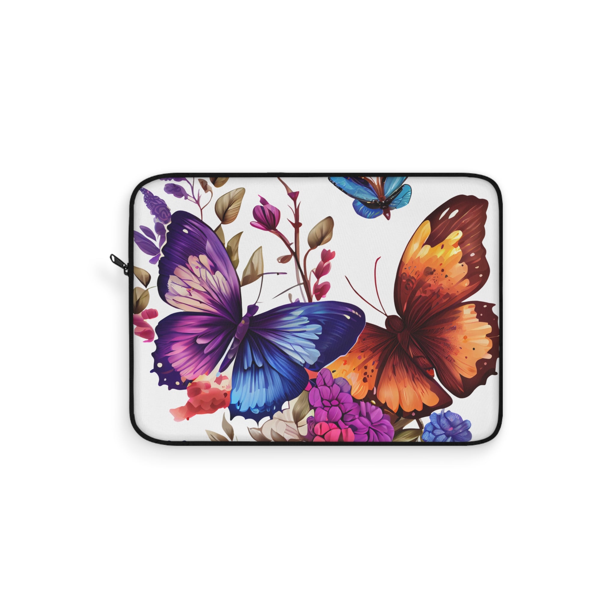 Butterfly Floral Laptop Sleeve — Vibrant Blue & Orange Butterflies, Protective Neoprene Cover