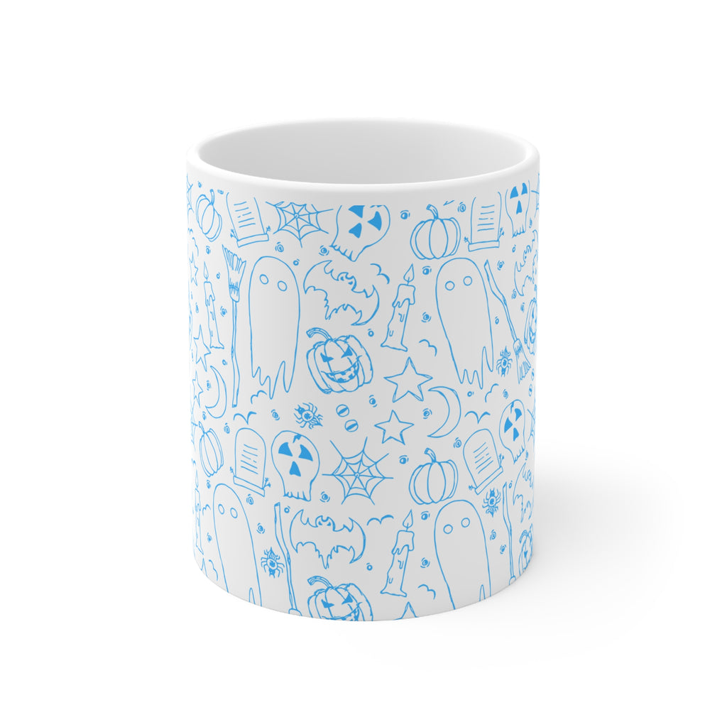 Blue White Ghost Fall Coffee Halloween Mug — Ceramic Coffee Cup