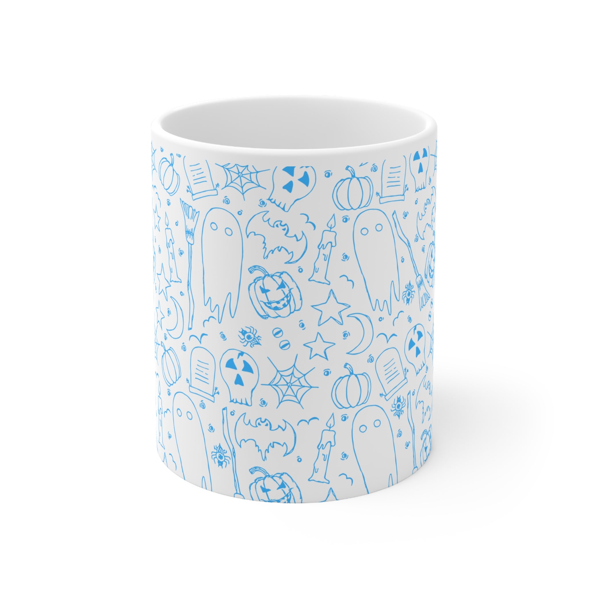 Blue White Ghost Fall Coffee Halloween Mug — Ceramic Coffee Cup