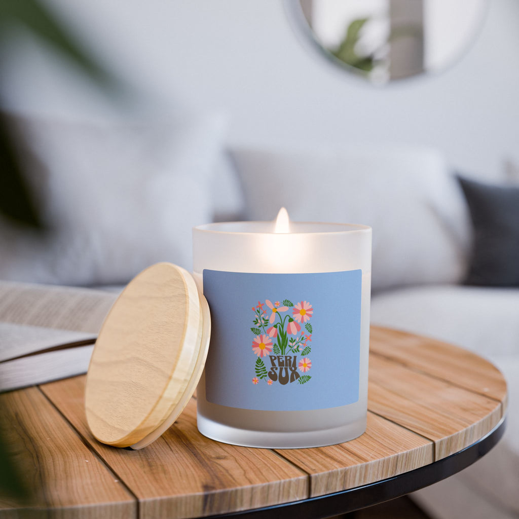 Holiday Candle — “Peri Sux” Frosted Glass 11oz