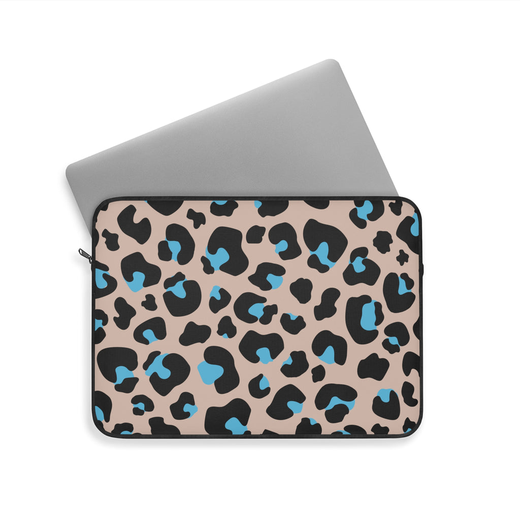 Blue Brown Leopard Print Laptop Sleeve - Protective Neoprene Cover