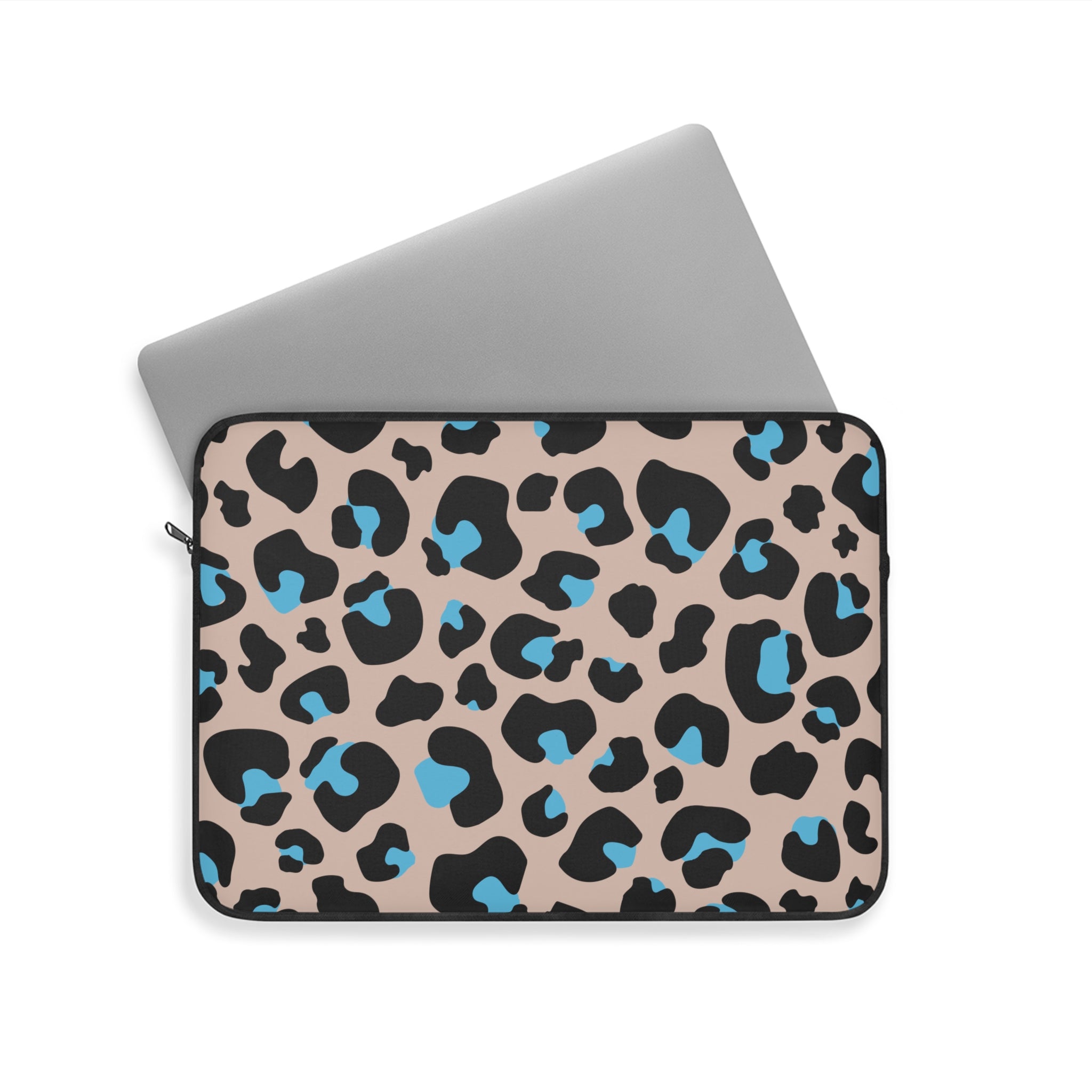 Blue Brown Leopard Print Laptop Sleeve - Protective Neoprene Cover