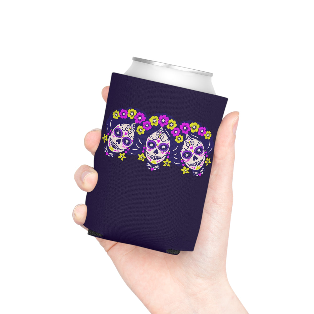 Purple Pink Mexican Day of the Dead Design Can Cooler –Fall Autumn Halloween
