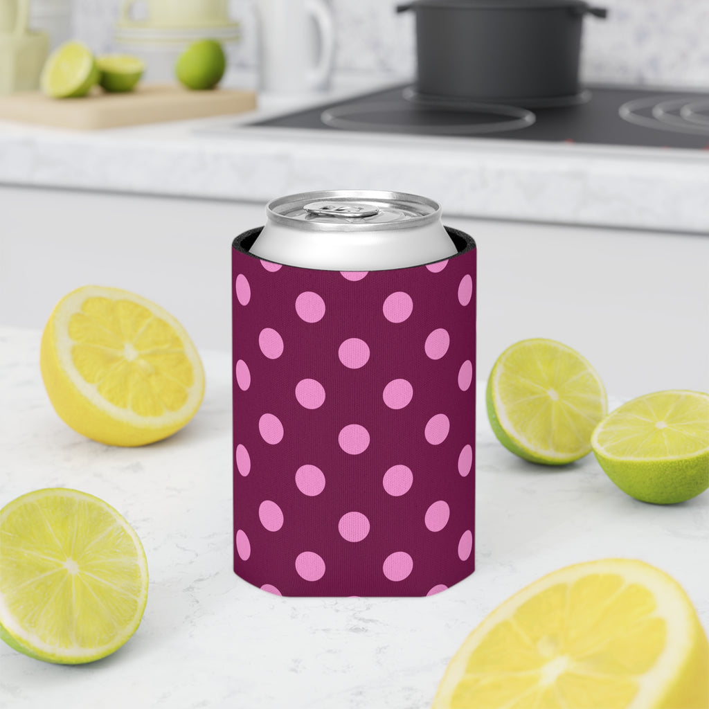Pink Maroon Polka Dot Design Can Cooler