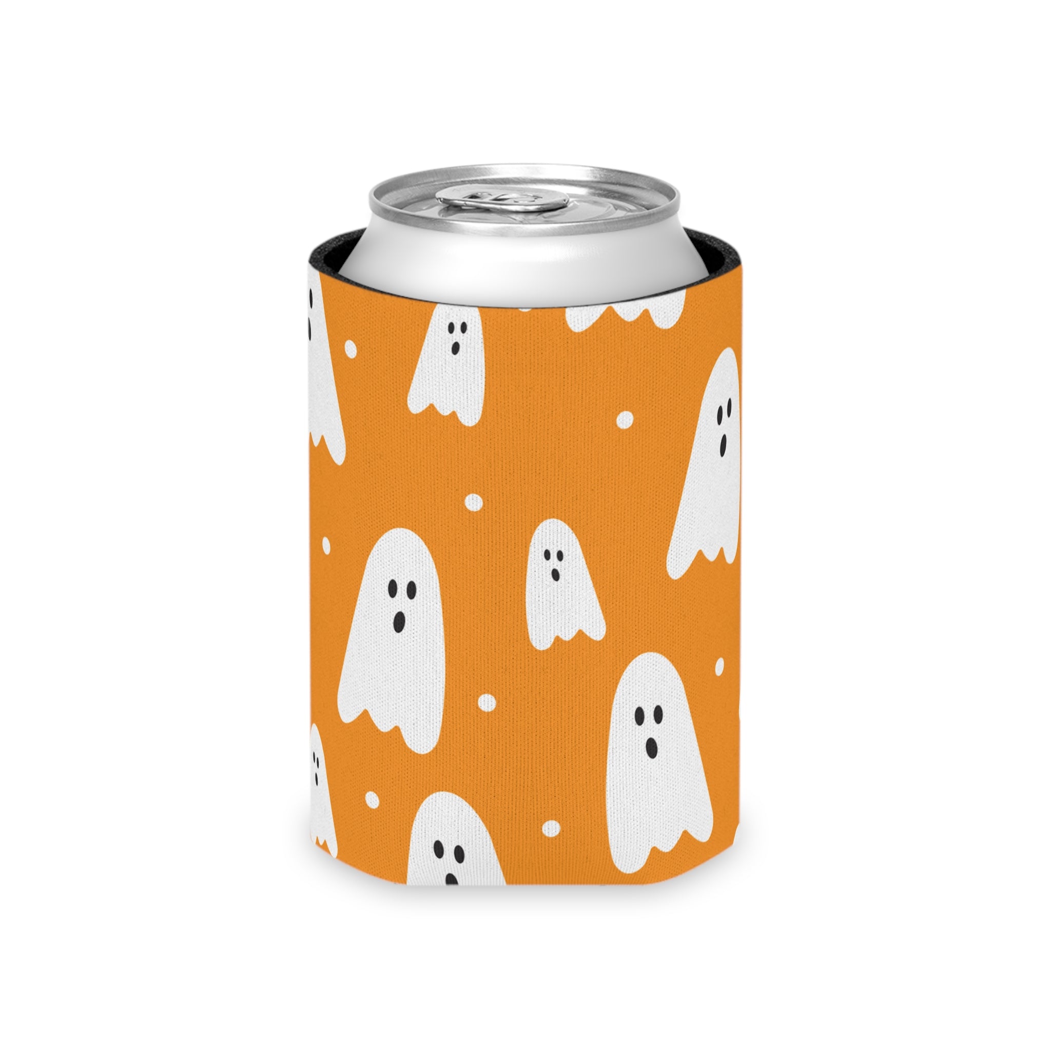 Orange White Ghost Halloween Can Cooler –Fall Autumn Halloween