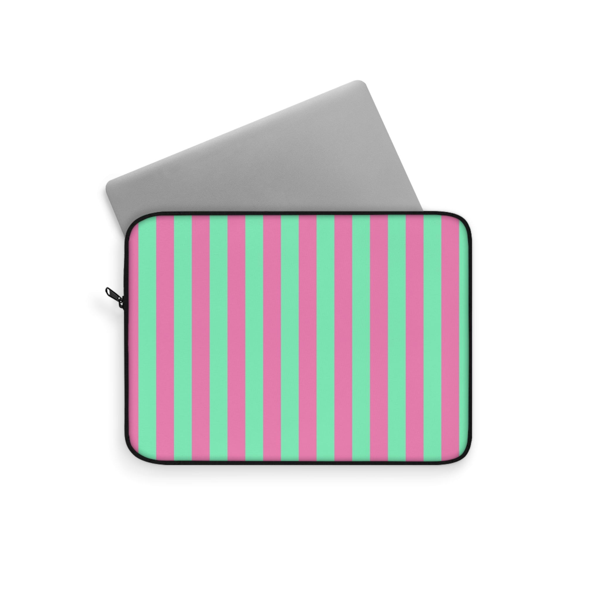 Pink Green Pinstripe Laptop Sleeve - Protective Neoprene Cover
