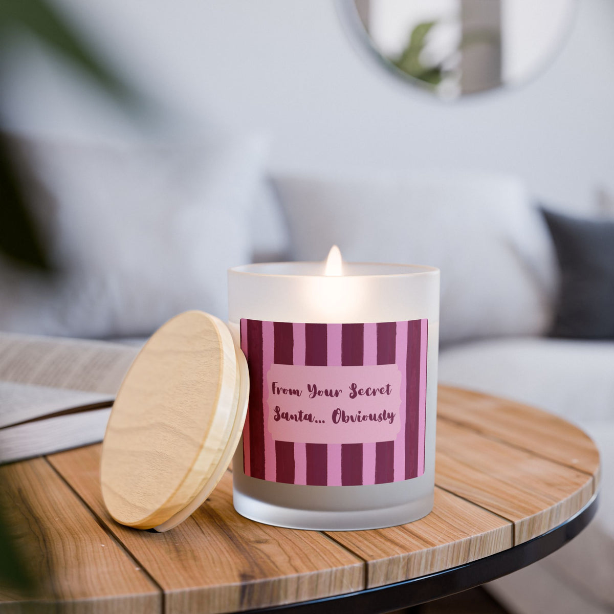 Holiday Candle — “From Your Secret Santa… Obviously” Frosted Glass 11oz
