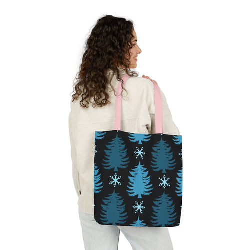 Blue White Winter Christmas Tree Canvas Tote Bag  - Beach-Ready Shopper
