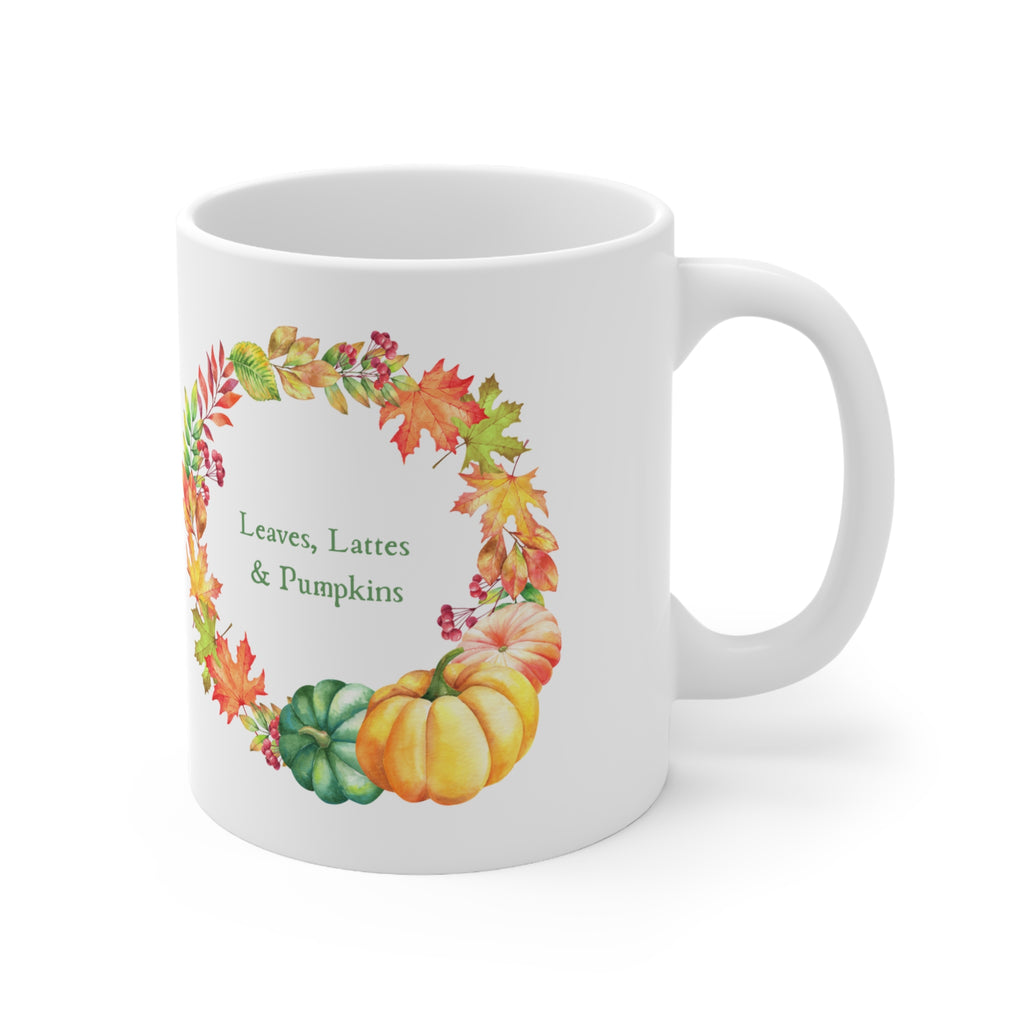 Leaves, Lattes & Pumpkins Coffee Halloween Mug — Ceramic Coffee Cup