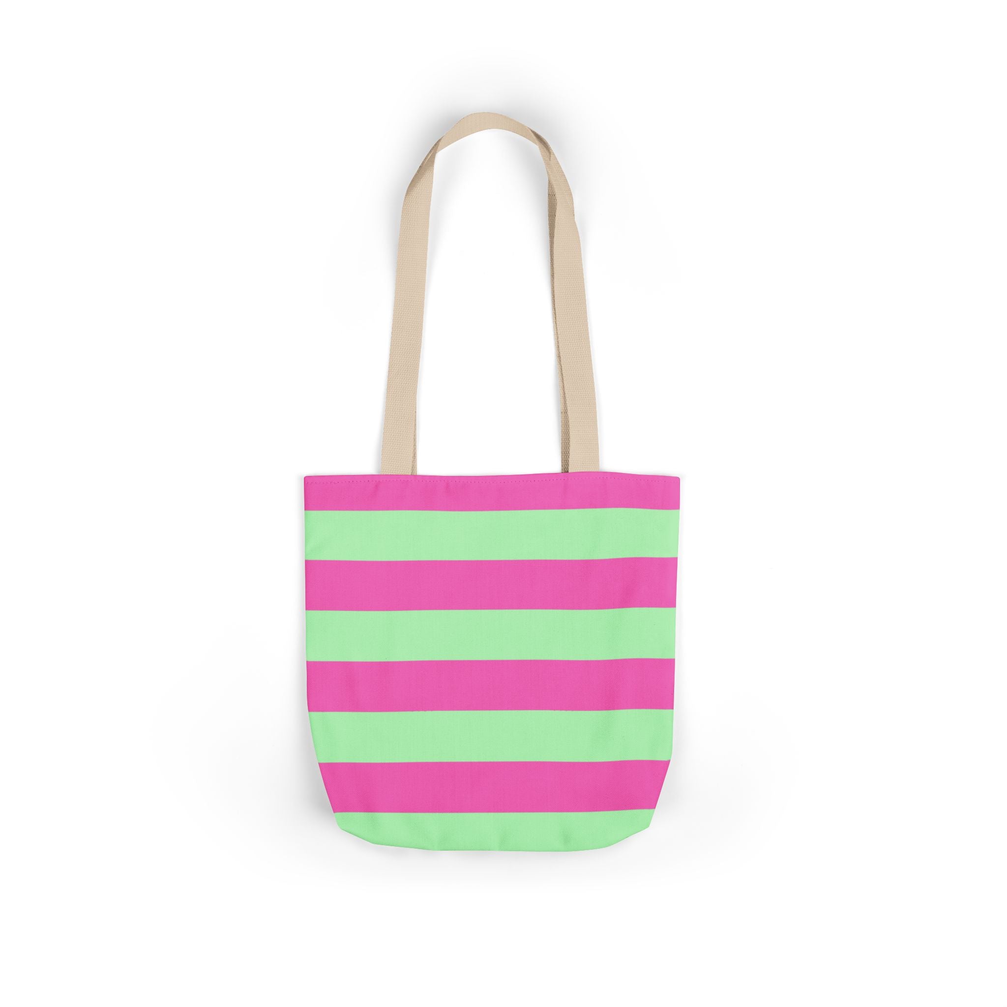Striped Canvas Tote Bag — Pink & Green Beach-Ready Shopper