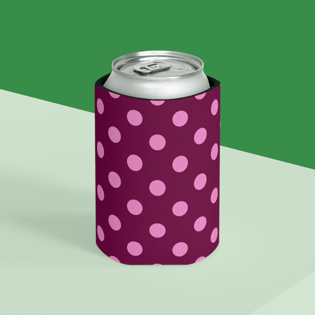 Pink Maroon Polka Dot Design Can Cooler