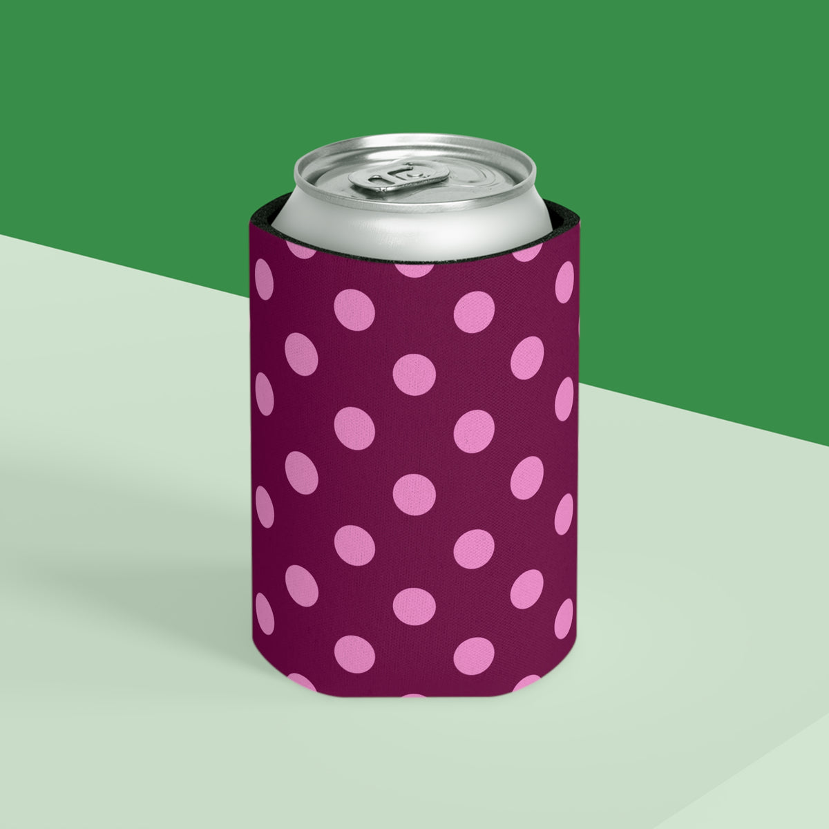 Pink Maroon Polka Dot Design Can Cooler