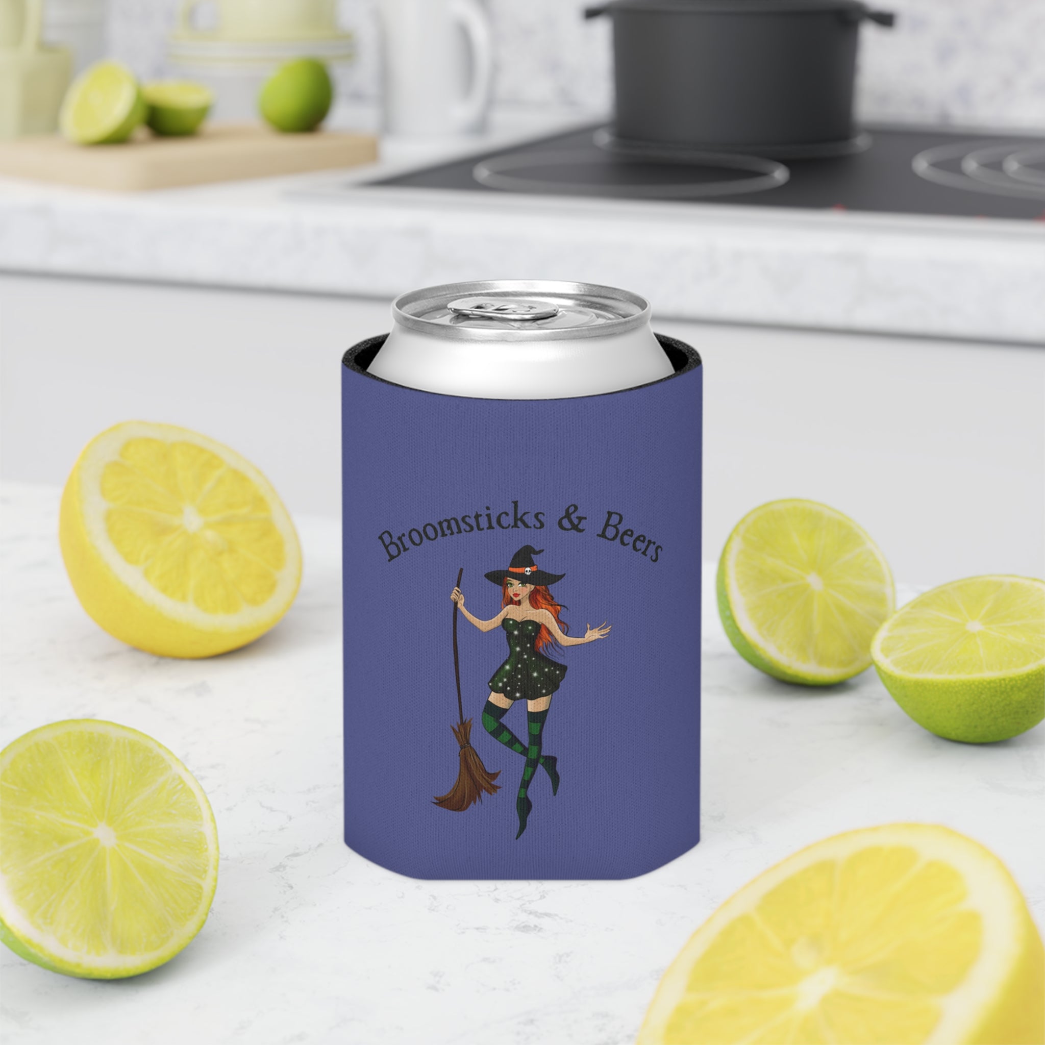 Witch with Broomsticks & Beers Halloween Can Cooler –Fall Autumn Halloween
