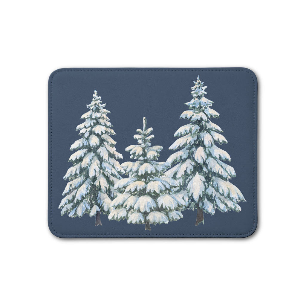 Snowy Blue Pine Leather Placemat — Winter Table Decor