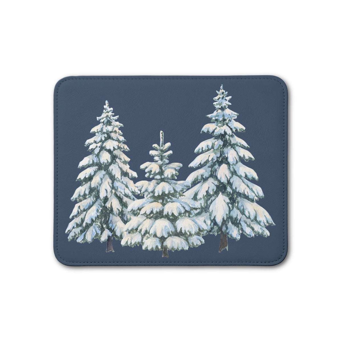 Snowy Blue Pine Leather Placemat — Winter Table Decor