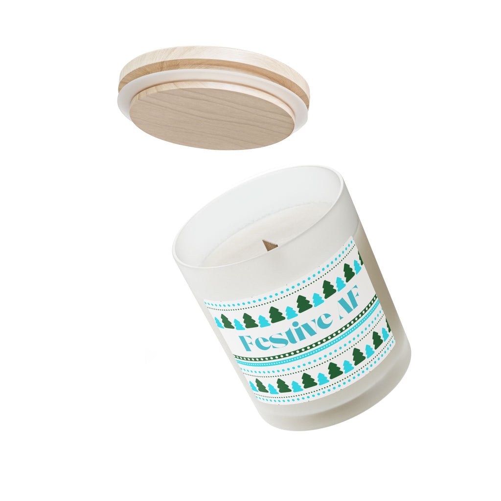 Funny Holiday Candle — “Festive AF” Frosted Glass 11oz  Aqua Green Blue