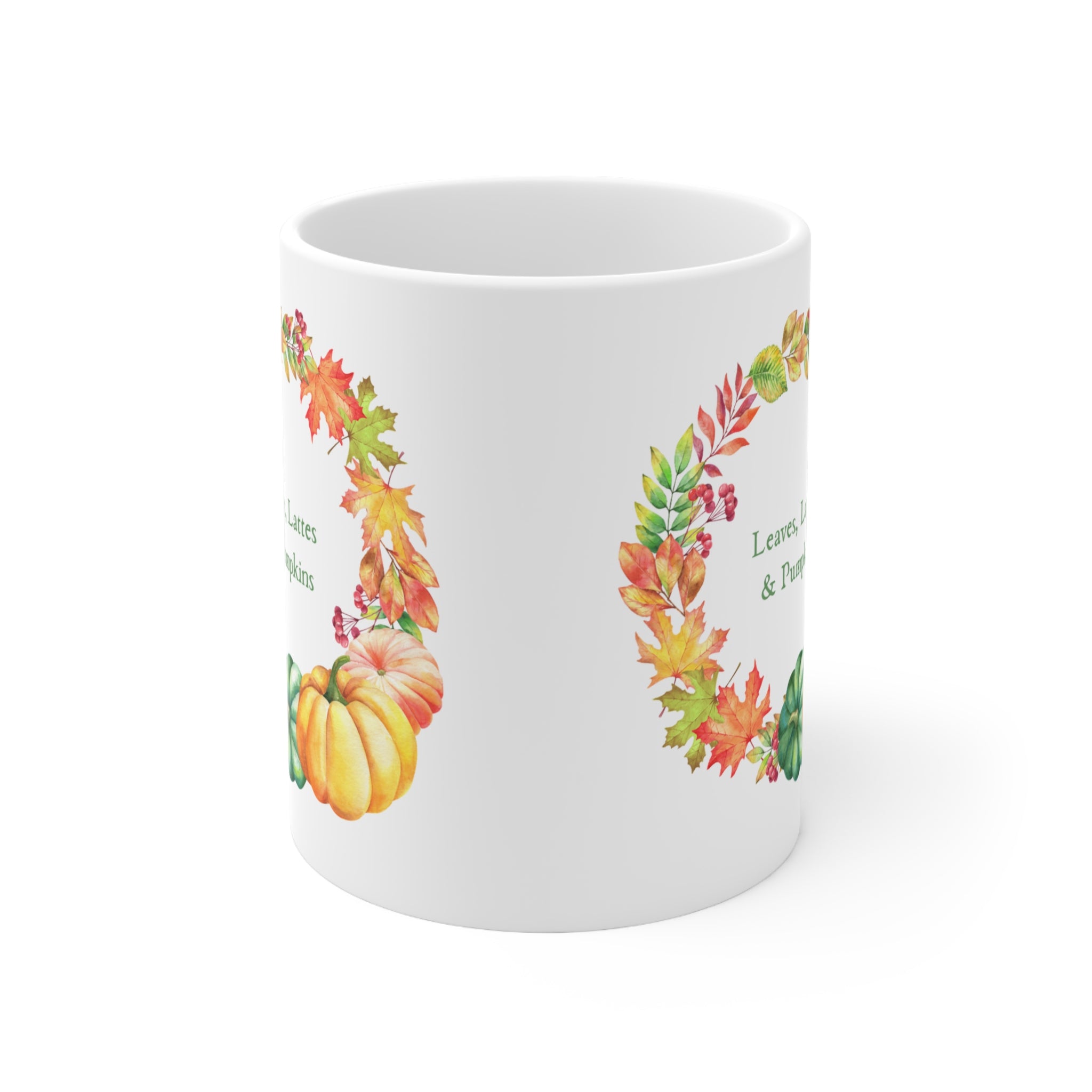 Leaves, Lattes & Pumpkins Coffee Halloween Mug — Ceramic Coffee Cup