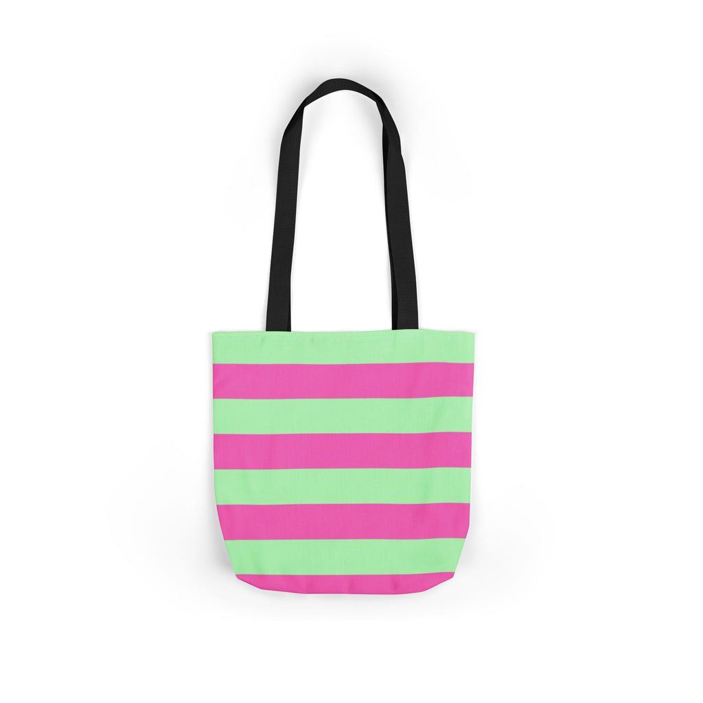Striped Canvas Tote Bag — Pink & Green Beach-Ready Shopper
