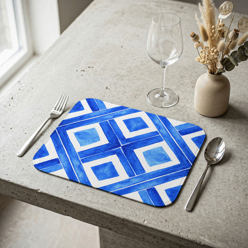 Portuguese Azulejo Tile Blue Leather Placemat - Table Decor