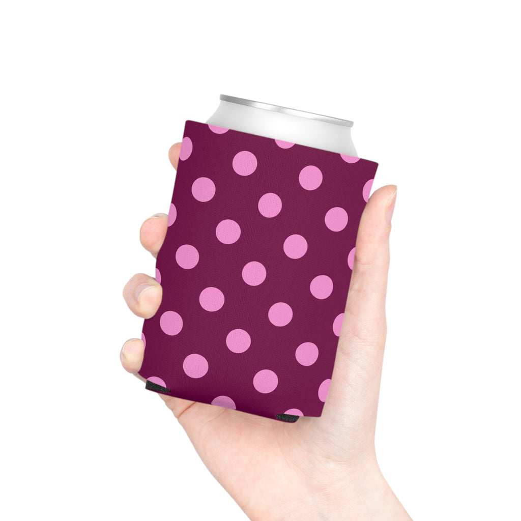 Pink Maroon Polka Dot Design Can Cooler