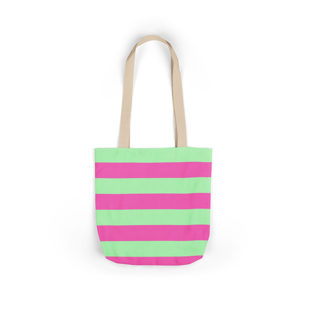 Striped Canvas Tote Bag — Pink & Green Beach-Ready Shopper
