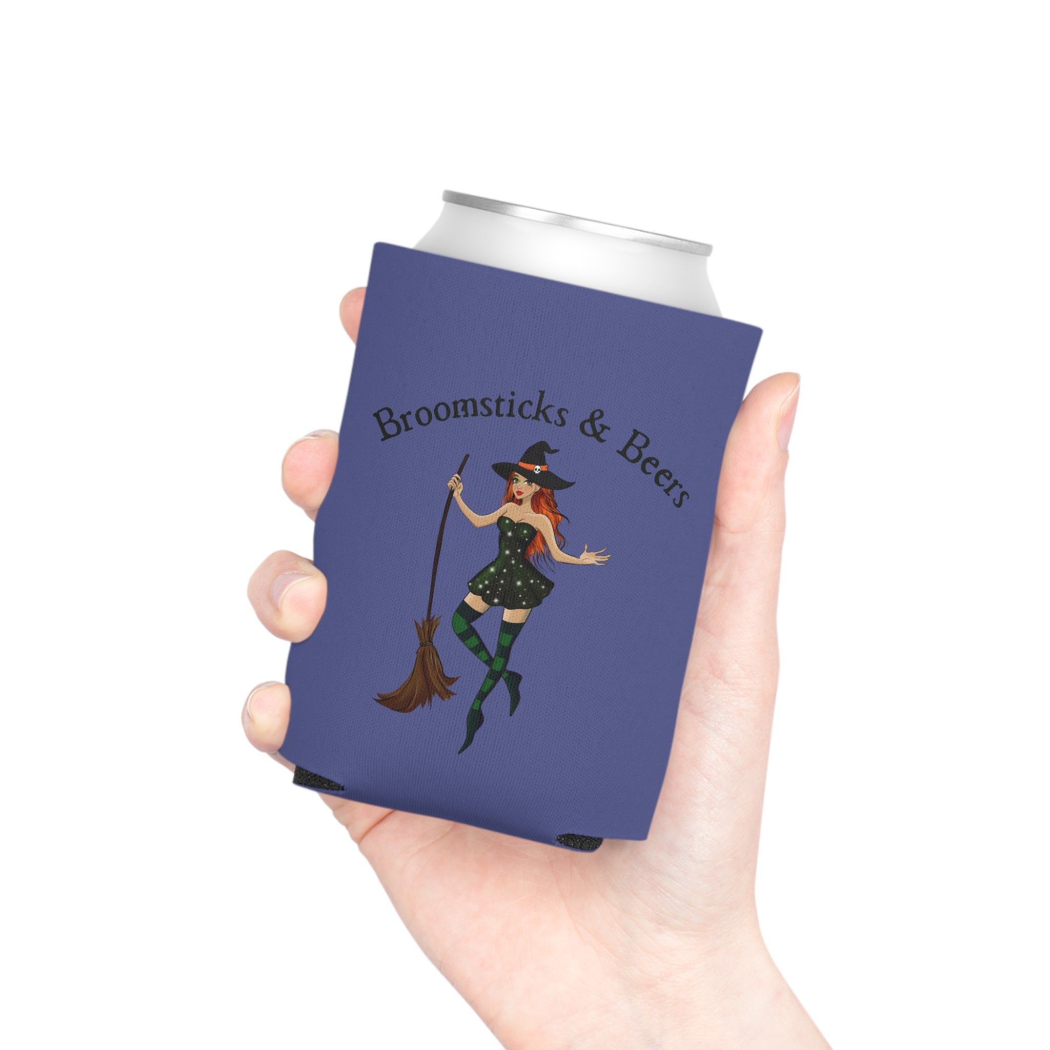 Witch with Broomsticks & Beers Halloween Can Cooler –Fall Autumn Halloween