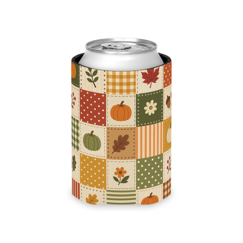 Orange Pumpkin Patchwork Halloween Can Cooler –Fall Autumn Beverage