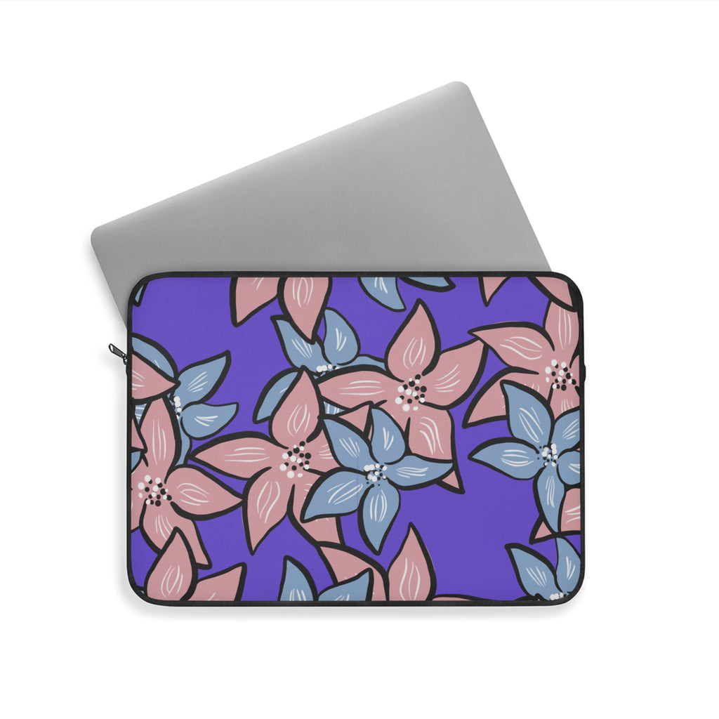 Pink Blue Floral Laptop Sleeve - Protective Neoprene Cover