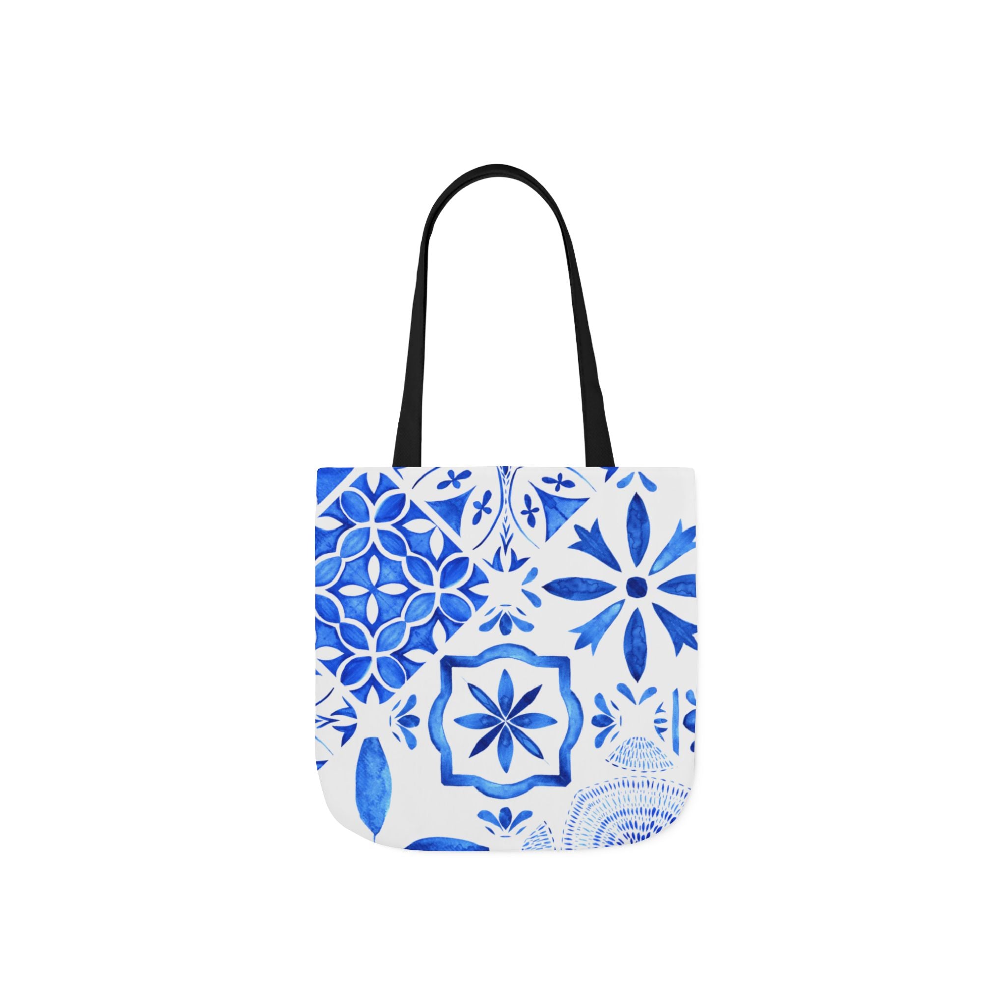 Santorina Inspired Blue White Canvas Tote Bag — Beach-Ready Shopper