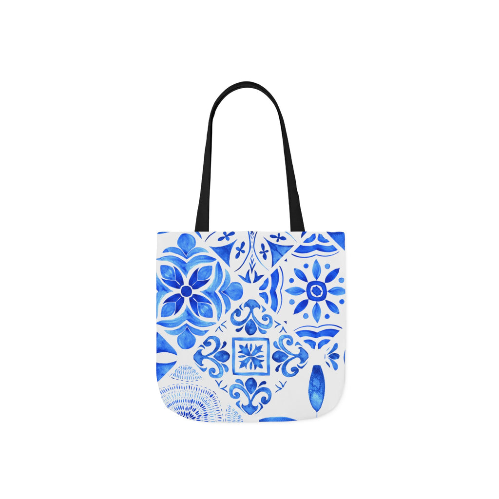 Santorina Inspired Blue White Canvas Tote Bag — Beach-Ready Shopper
