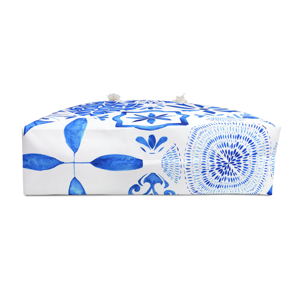 Blue Mediterranean Tile Weekender Bag — Large Travel or Beach Tote