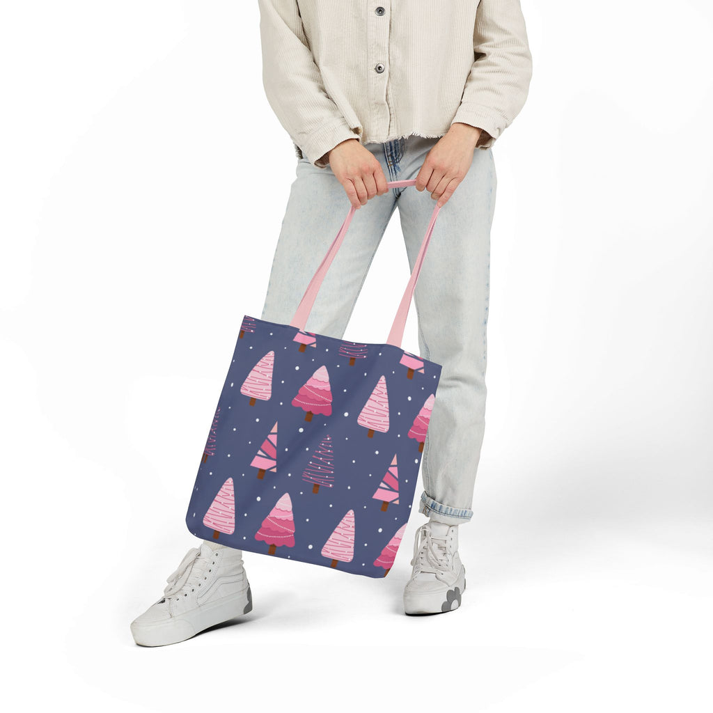 Purple Pink Winter Christmas Tree Canvas Tote Bag  - Beach-Ready Shopper