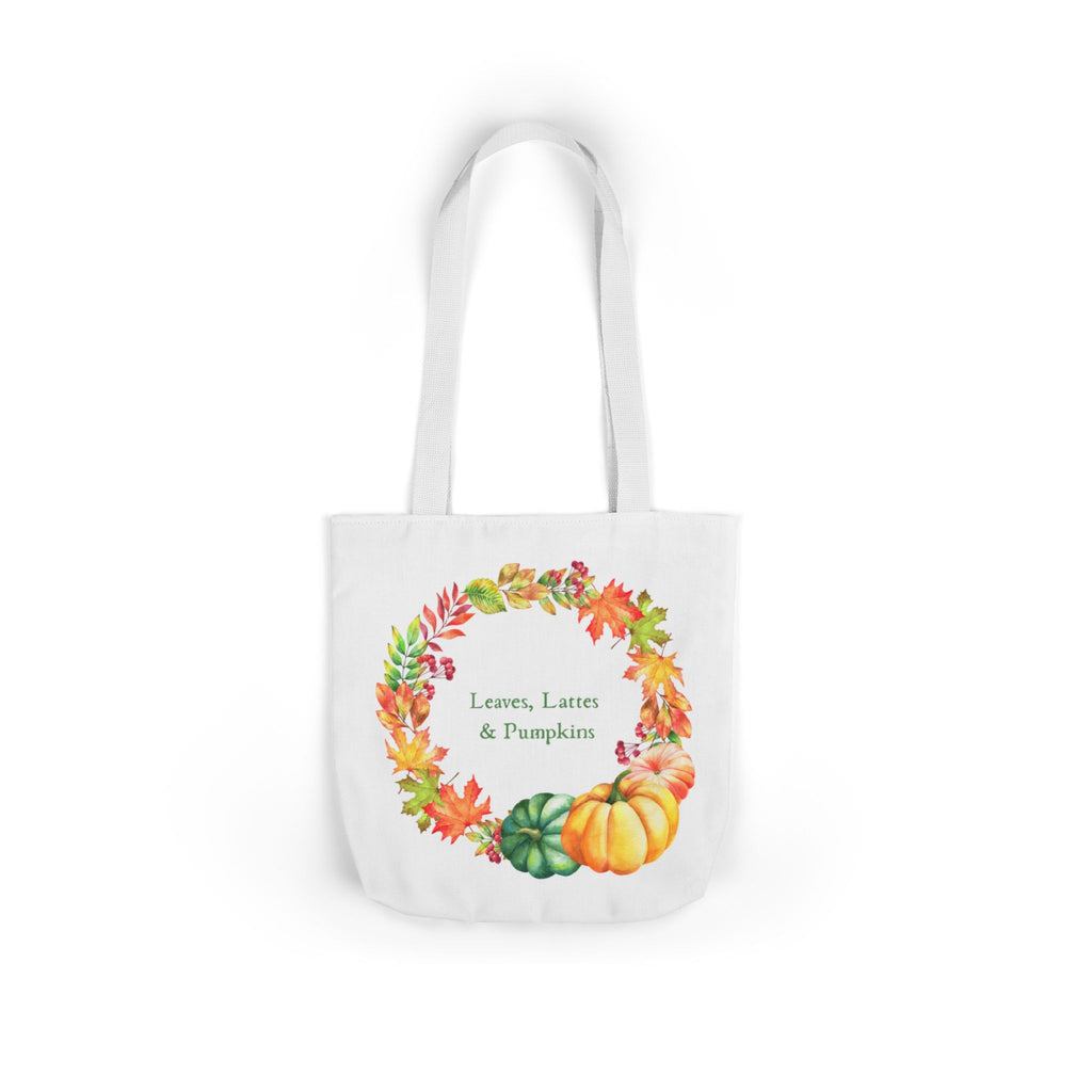 Halloween Canvas Tote Bag — Leaves Lattes & Pumpkins Beach-Ready Shopper