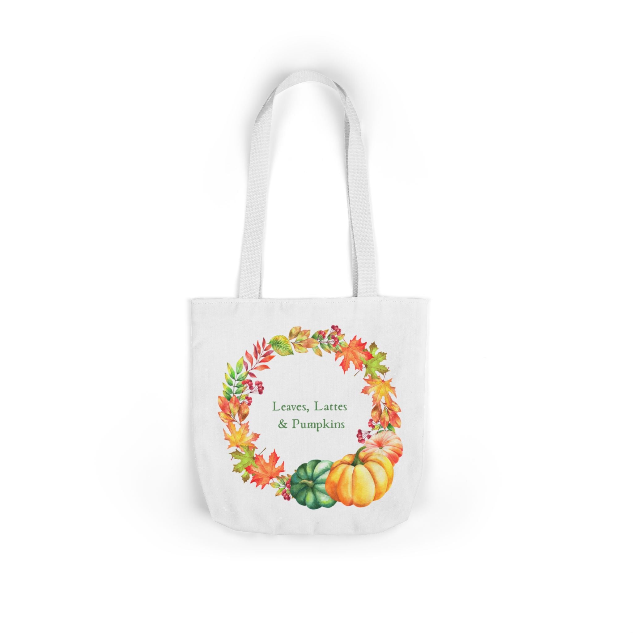 Halloween Canvas Tote Bag — Leaves Lattes & Pumpkins Beach-Ready Shopper