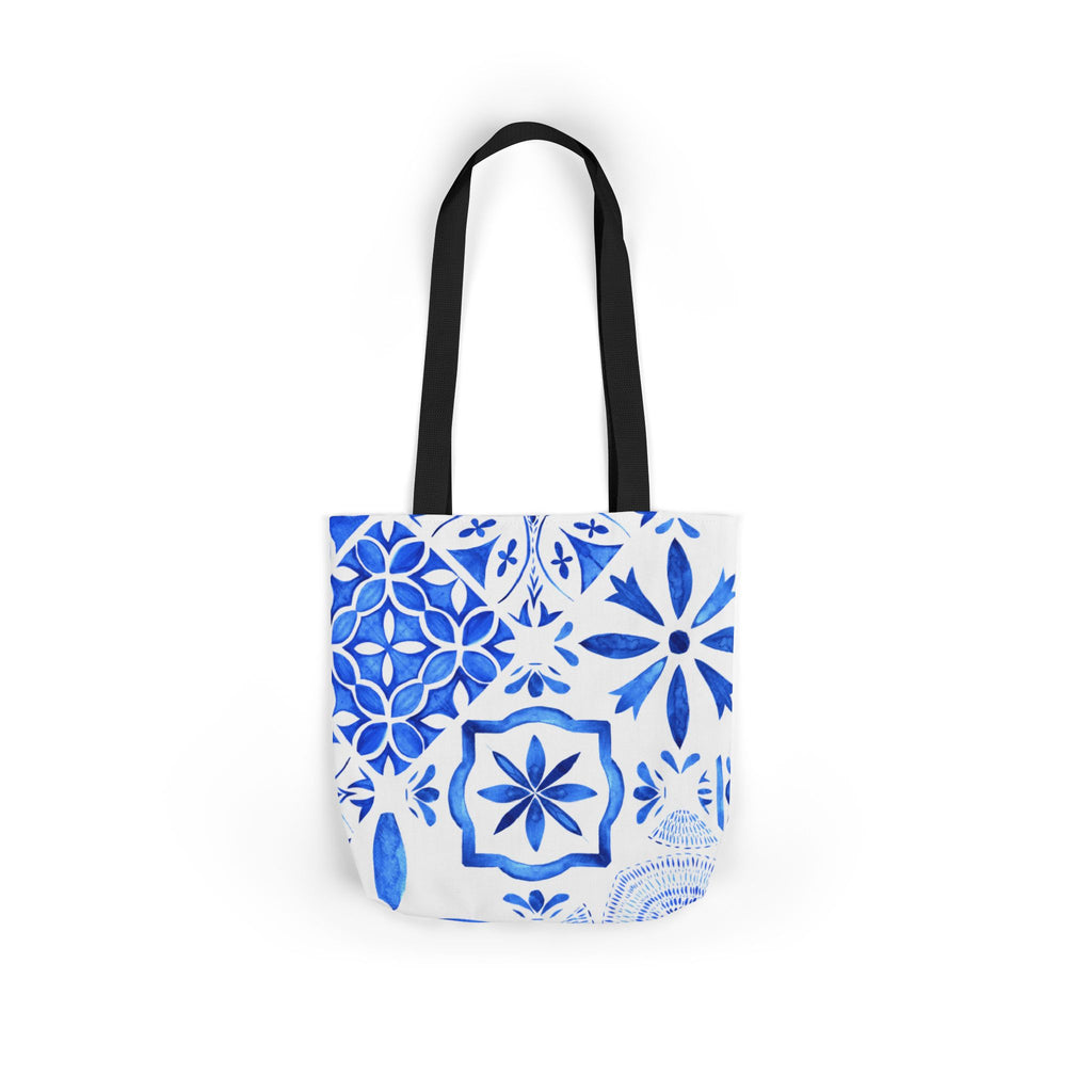 Santorina Inspired Blue White Canvas Tote Bag — Beach-Ready Shopper