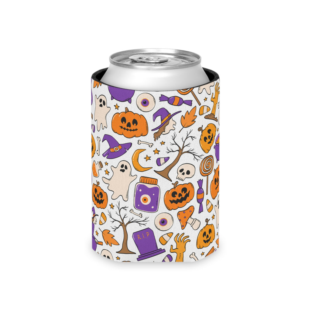 Purple Orange Pumpkin Witch Halloween Can Cooler –Fall Autumn Beverage