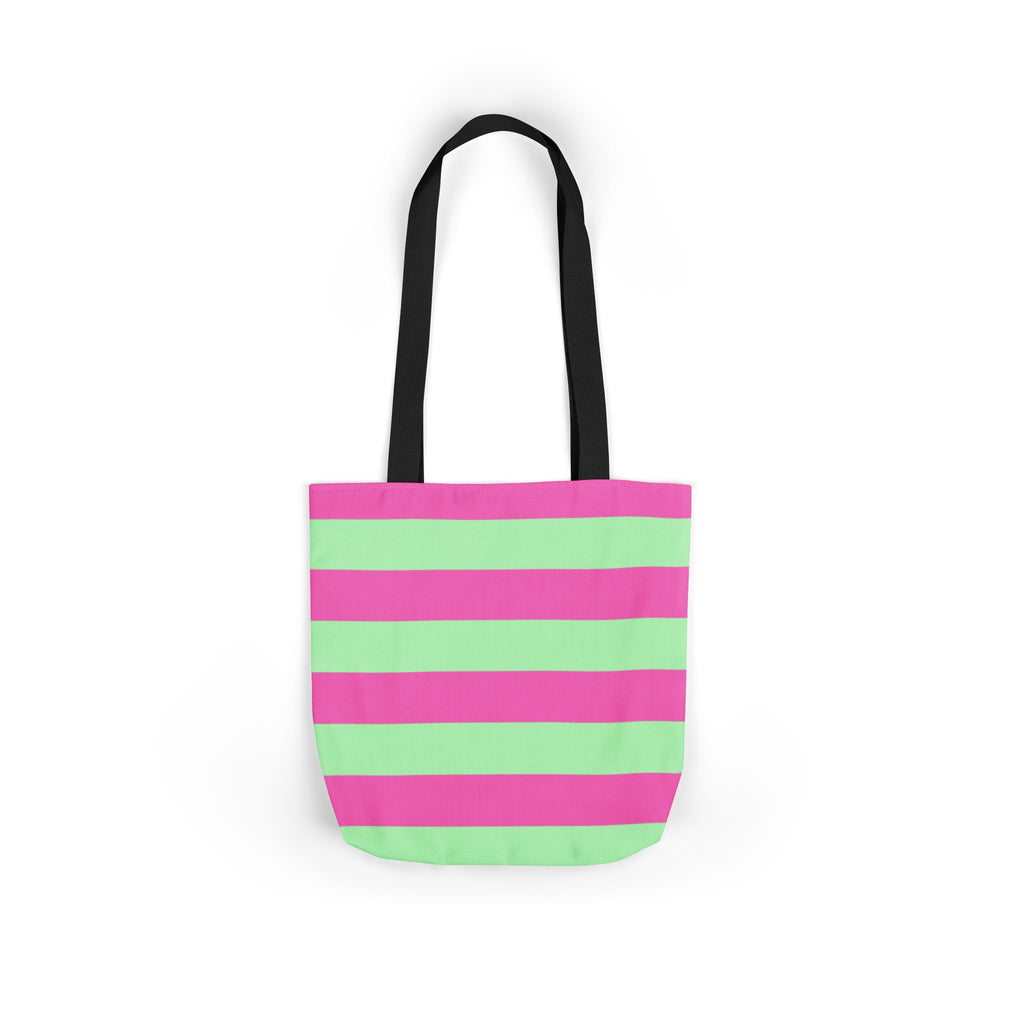 Striped Canvas Tote Bag — Pink & Green Beach-Ready Shopper