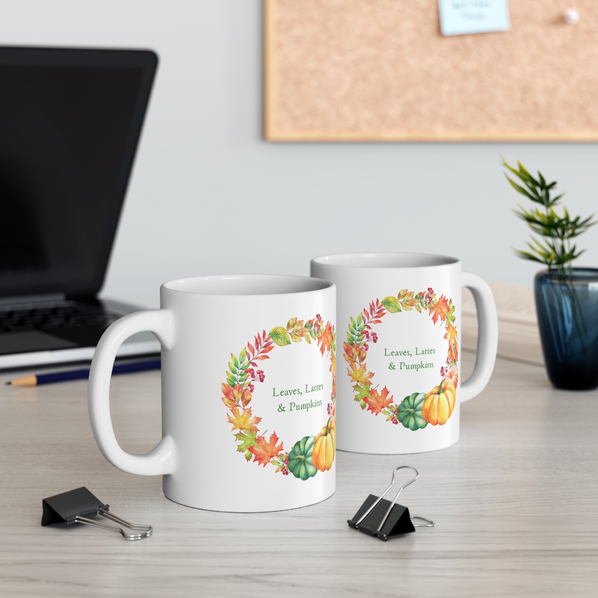 Leaves, Lattes & Pumpkins Coffee Halloween Mug — Ceramic Coffee Cup