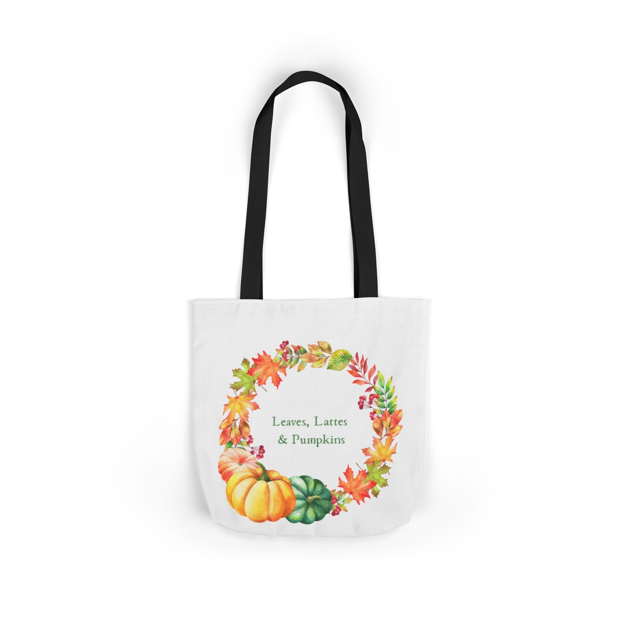Halloween Canvas Tote Bag — Leaves Lattes & Pumpkins Beach-Ready Shopper