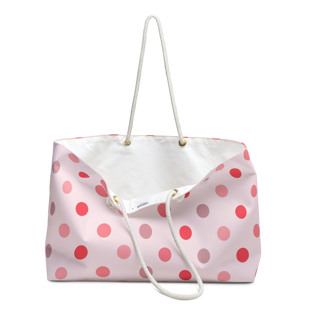 Pink Polka Dot Tile Weekender Bag — Large Travel or Beach Tote