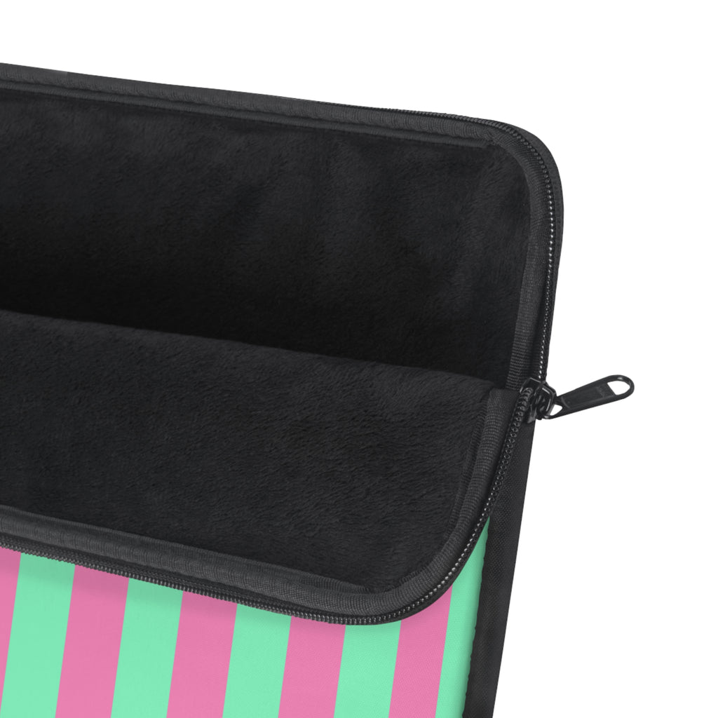 Pink Green Pinstripe Laptop Sleeve - Protective Neoprene Cover
