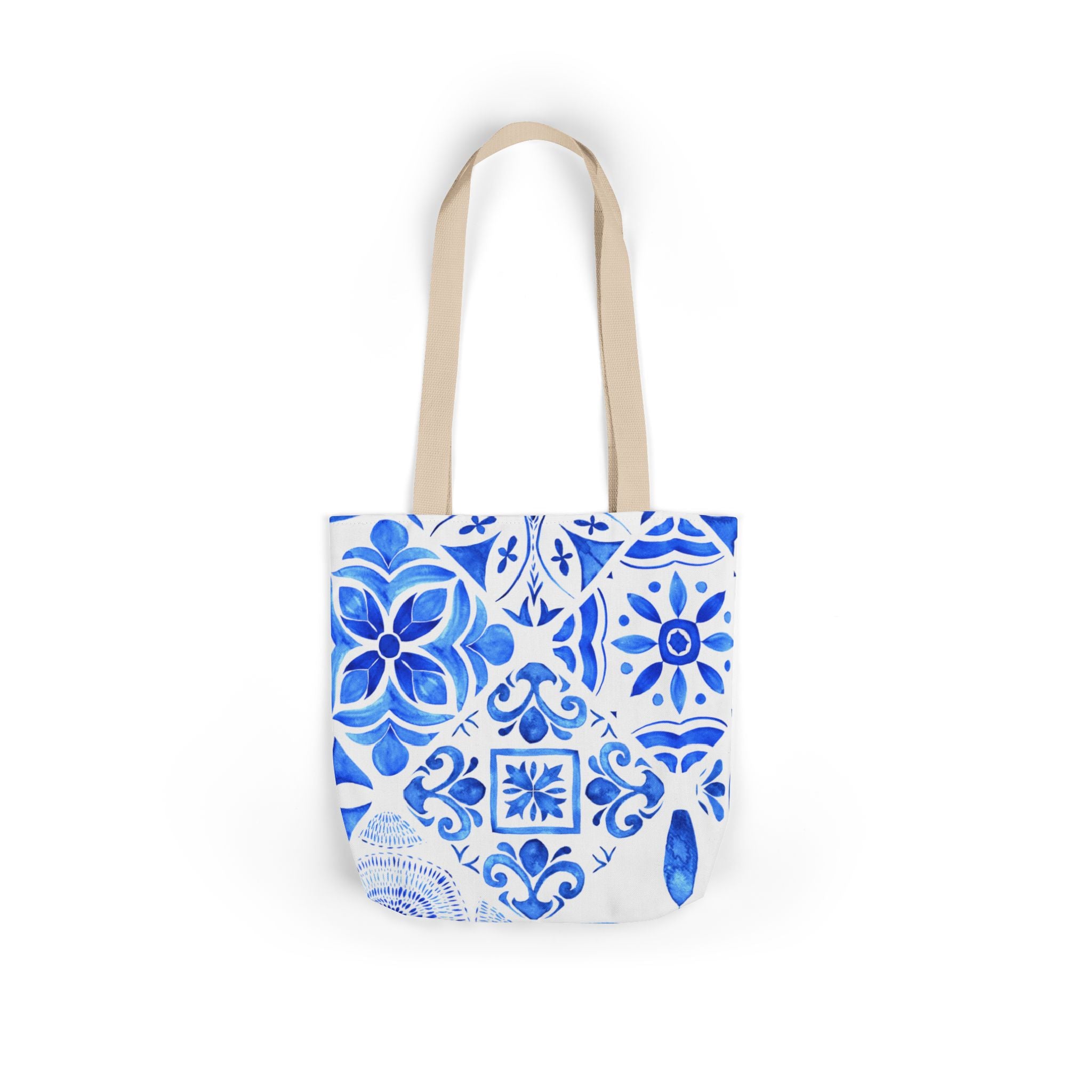 Santorina Inspired Blue White Canvas Tote Bag — Beach-Ready Shopper