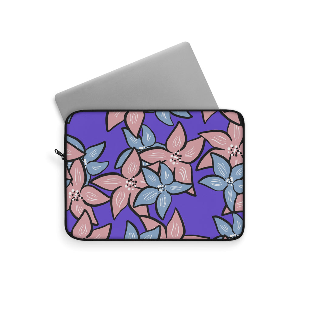 Pink Blue Floral Laptop Sleeve - Protective Neoprene Cover