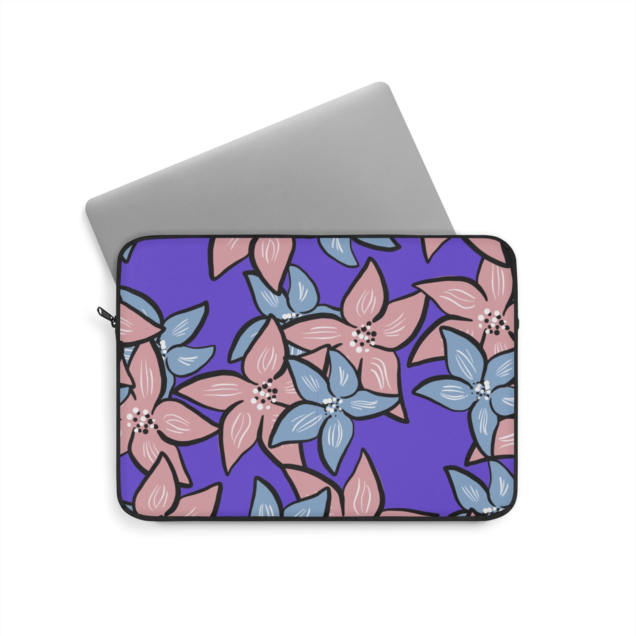 Pink Blue Floral Laptop Sleeve - Protective Neoprene Cover